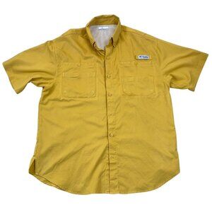 Columbia PFG Mens Fishing Shirt M Omni-Shade Yellow Short-Sleeve Caped and Vente